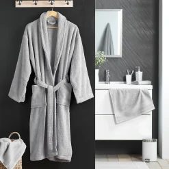 Serviette De Toilette|Eden Peignoir Col Chale Tendresse gris perle