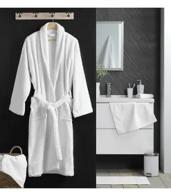 Serviette De Bain|Douceur D'Intérieur Peignoir Mixte Éponge Col Châle Uni - Tendresse 500 g,m² - Blanc