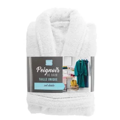 Serviette De Bain|Douceur D'Intérieur Peignoir Mixte Éponge Col Châle Uni - Tendresse 500 g,m² - Blanc