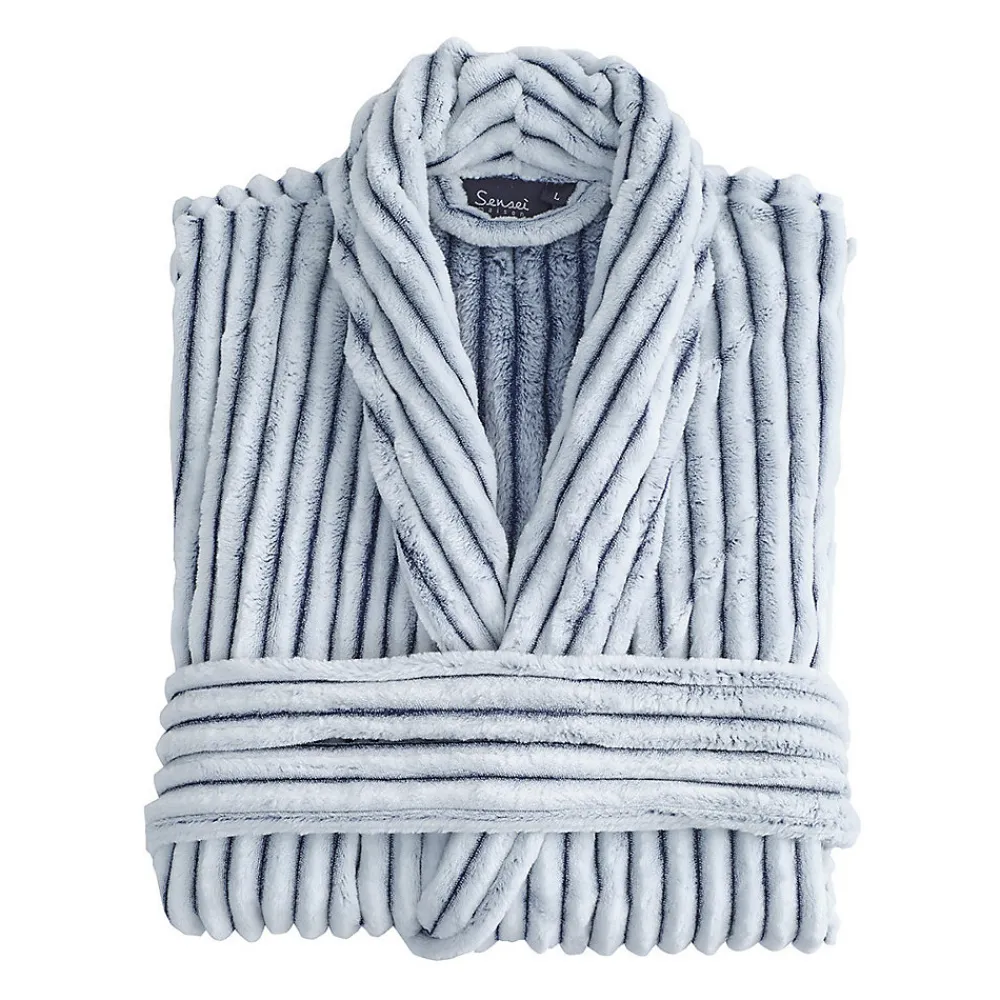 Sensei Maison Peignoir polaire homme femme côtelé extra doux Blanc/Denim S KASH