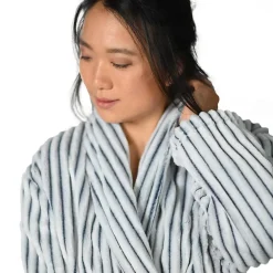 Sensei Maison Peignoir polaire homme femme côtelé extra doux Blanc/Denim S KASH