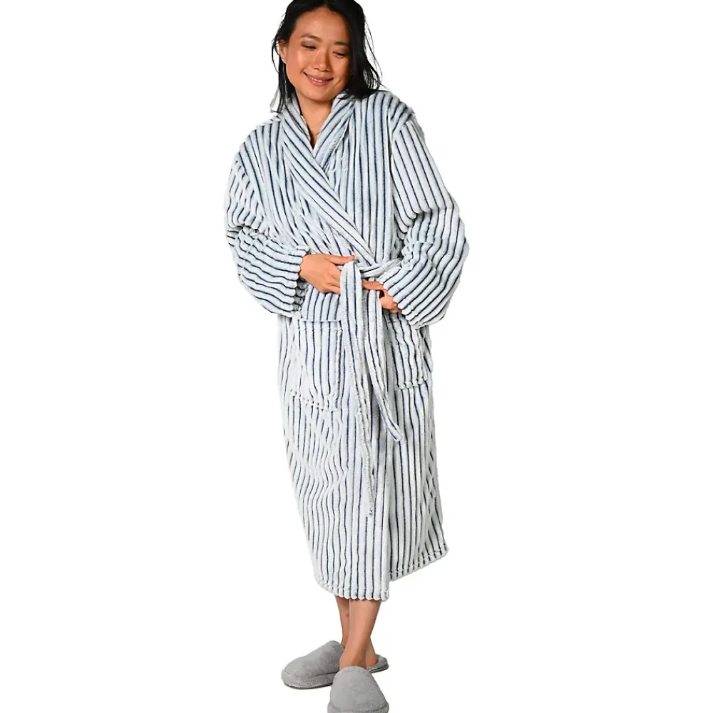 Sensei Maison Peignoir polaire homme femme côtelé extra doux Blanc/Denim S KASH