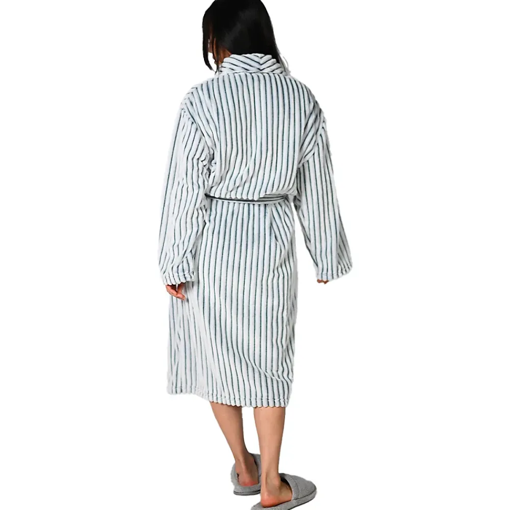 Sensei Maison Peignoir polaire homme femme côtelé extra doux Blanc/Denim S KASH