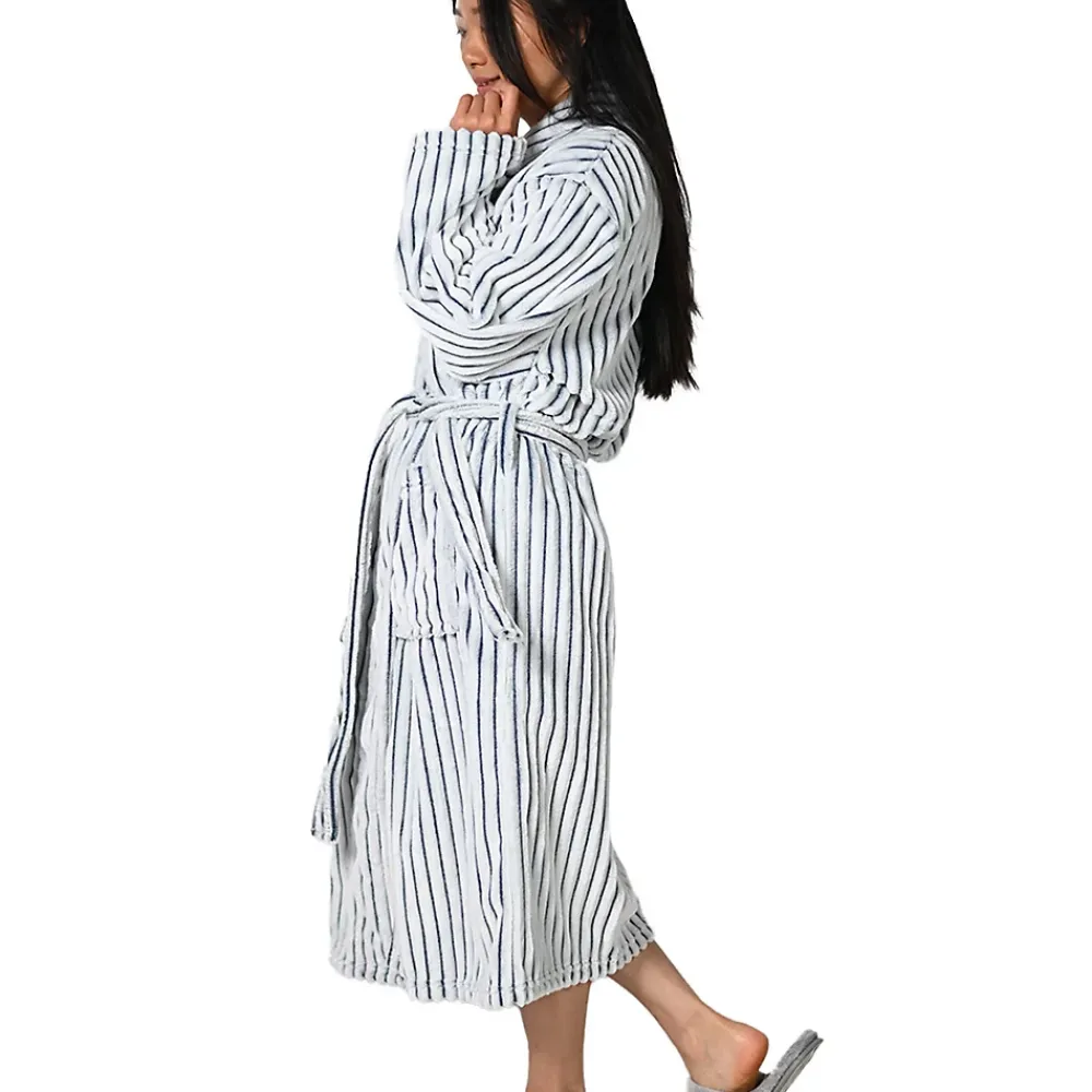 Sensei Maison Peignoir polaire homme femme côtelé extra doux Blanc/Denim S KASH