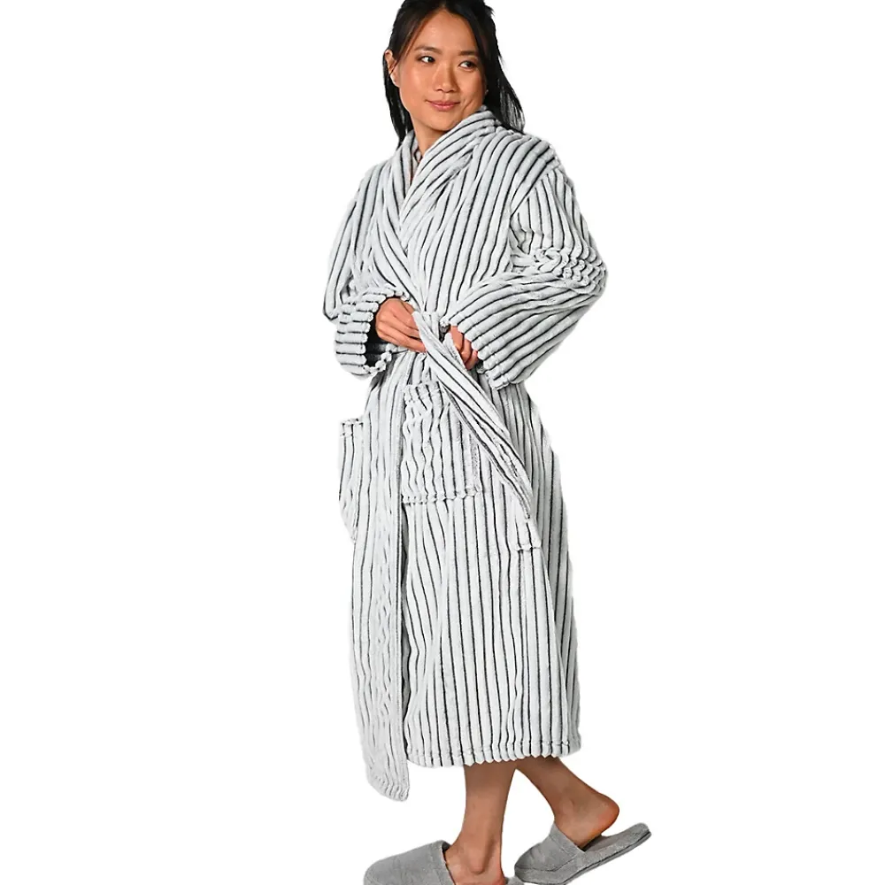 Sensei Maison Peignoir polaire homme femme côtelé extra doux Blanc/Anthracite M KASH