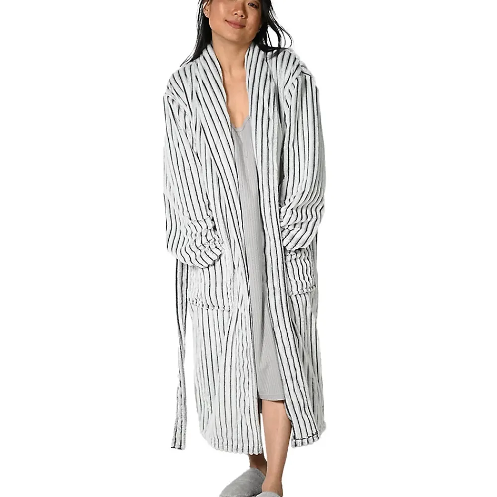 Sensei Maison Peignoir polaire homme femme côtelé extra doux Blanc/Anthracite S KASH