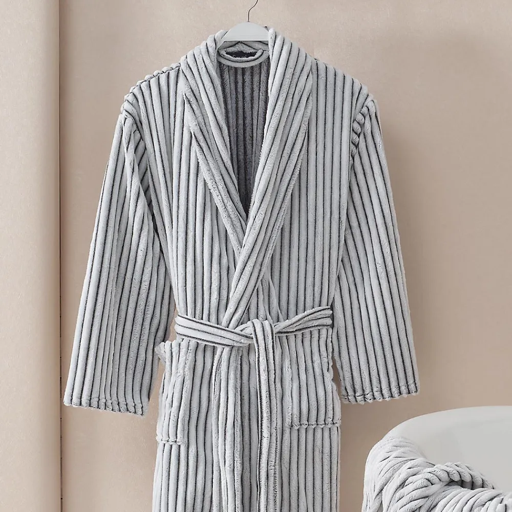 Sensei Maison Peignoir polaire homme femme côtelé extra doux Blanc/Anthracite S KASH