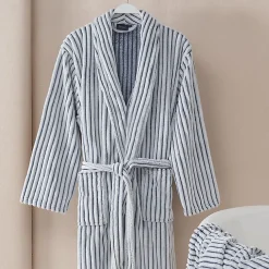 Sensei Maison Peignoir polaire homme femme côtelé extra doux Blanc/Denim XXL KASH