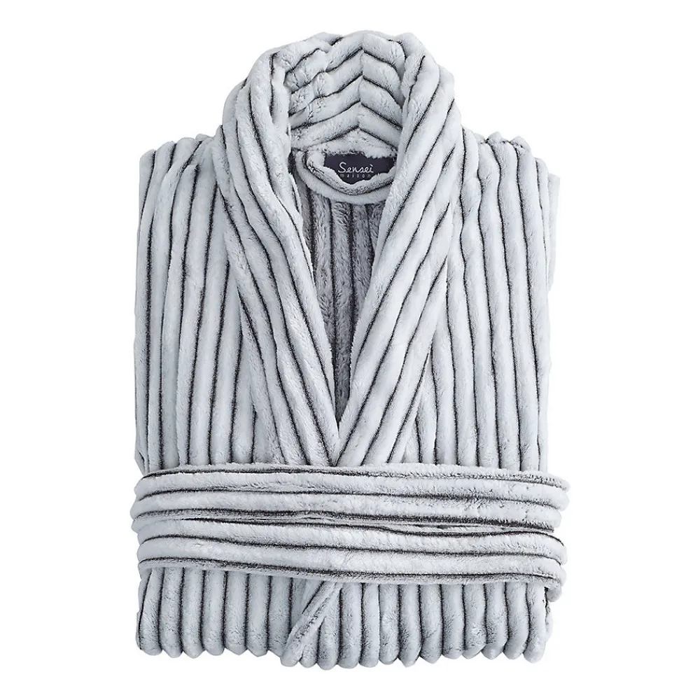 Sensei Maison Peignoir polaire homme femme côtelé extra doux Blanc/Anthracite L KASH