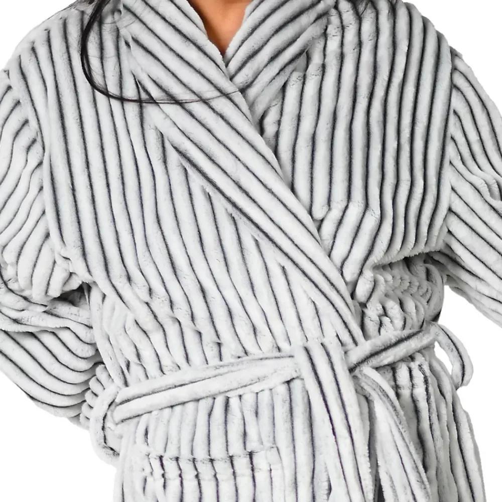 Sensei Maison Peignoir polaire homme femme côtelé extra doux Blanc/Anthracite L KASH