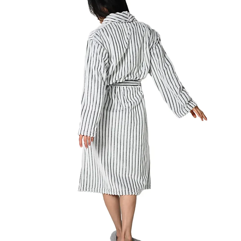 Sensei Maison Peignoir polaire homme femme côtelé extra doux Blanc/Anthracite L KASH