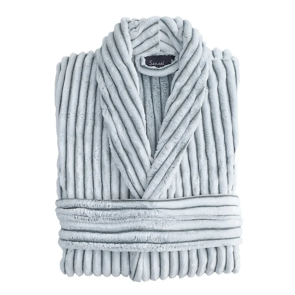 Peignoir De Bain|Sensei Maison Peignoir polaire homme femme côtelé extra doux Blanc/Lichen XXL KASH