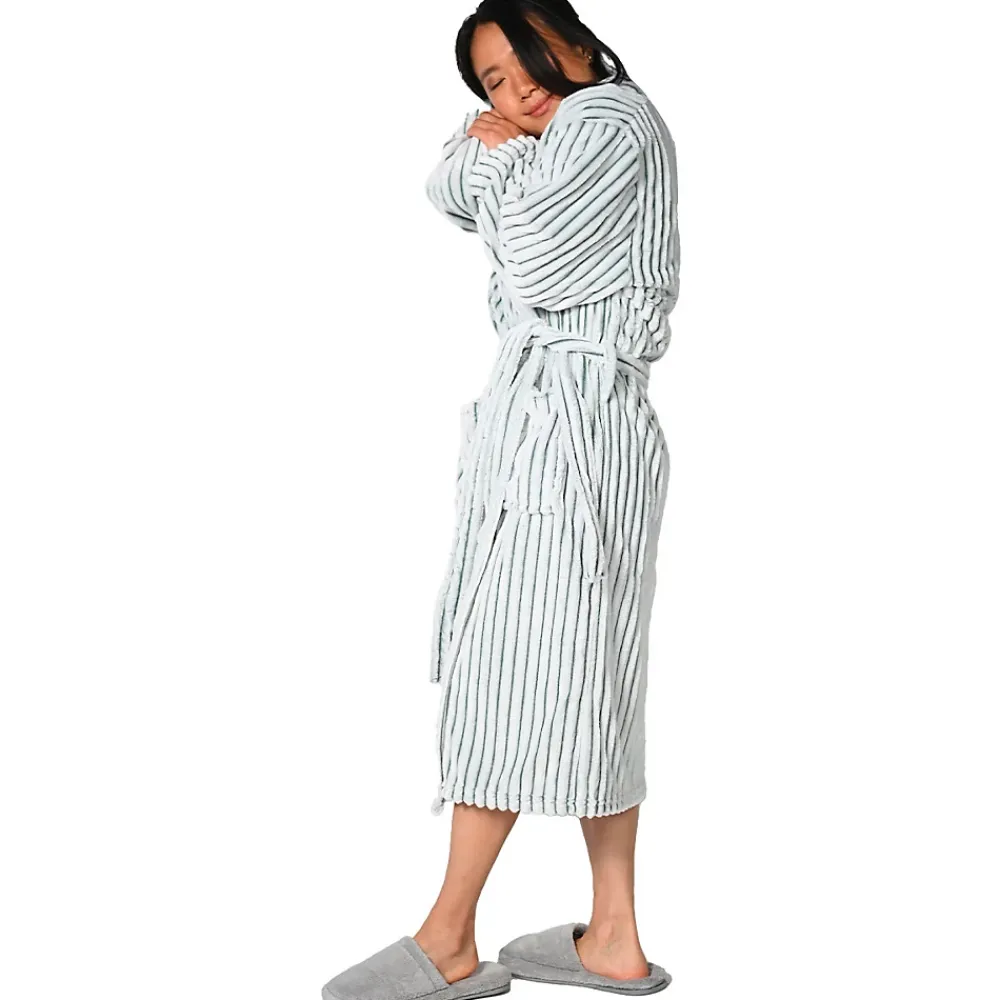 Peignoir De Bain|Sensei Maison Peignoir polaire homme femme côtelé extra doux Blanc/Lichen XXL KASH