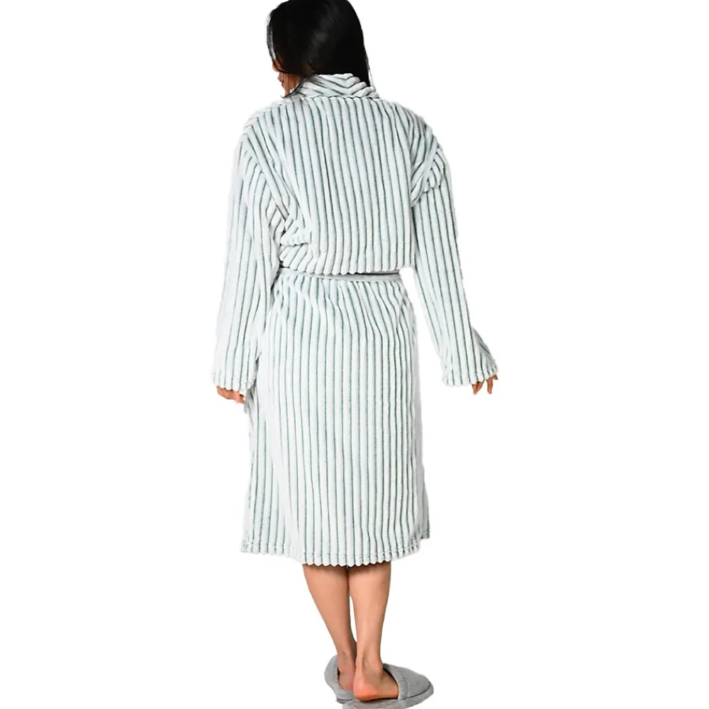 Peignoir De Bain|Sensei Maison Peignoir polaire homme femme côtelé extra doux Blanc/Lichen XXL KASH
