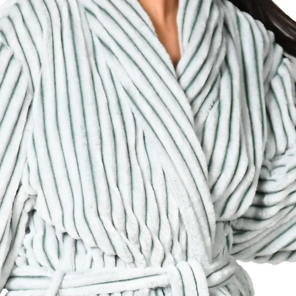 Sensei Maison Peignoir polaire homme femme côtelé extra doux Blanc/Lichen L KASH