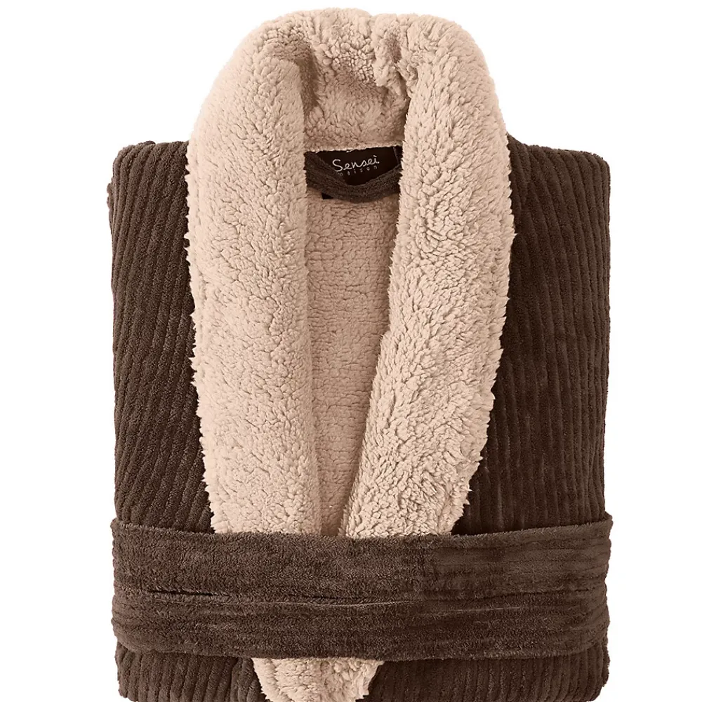 Peignoir De Bain|Sensei Maison Peignoir polaire mixte côtelé ultra chaud Noisette XL NOTTING HILL