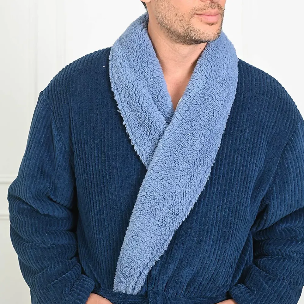 Peignoir De Bain|Sensei Maison Peignoir polaire mixte côtelé ultra chaud Denim XL NOTTING HILL
