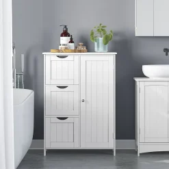 Calicosy Petit meuble de rangement 1 porte et 3 tiroirs blanc - L60 cm