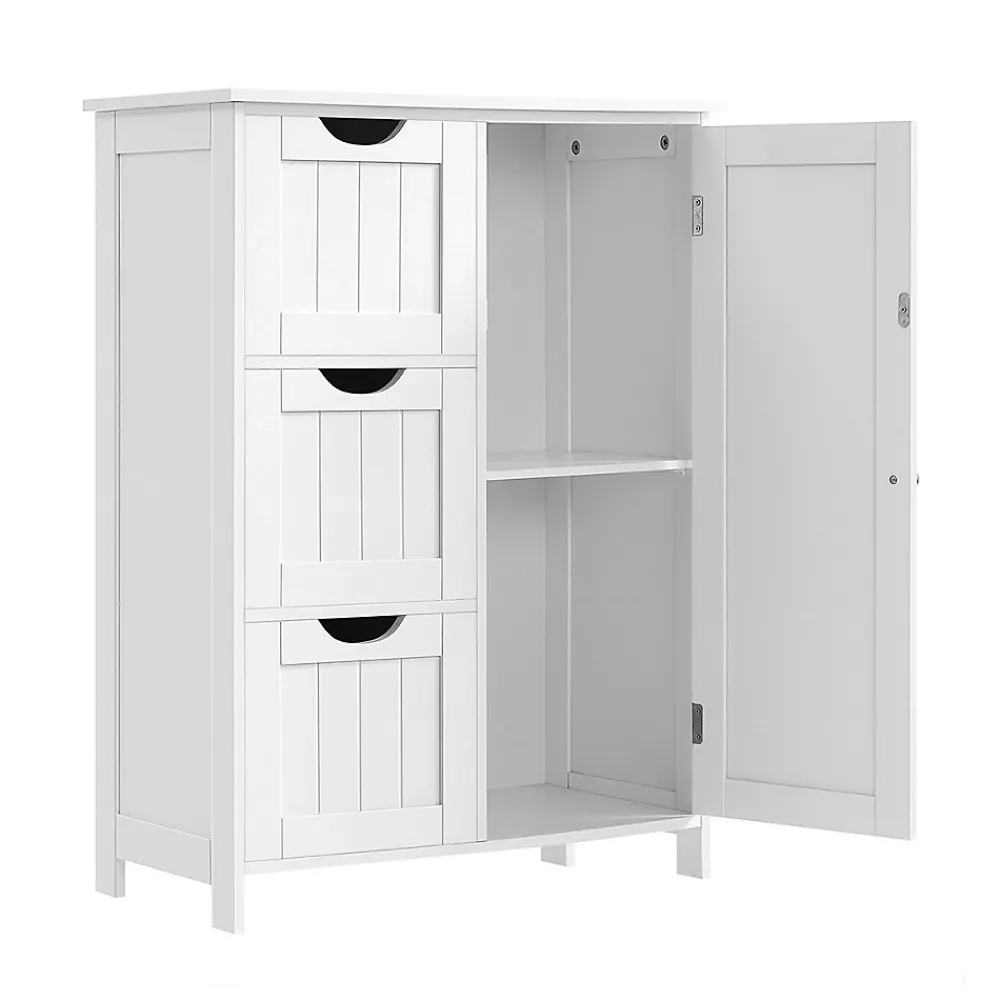 Calicosy Petit meuble de rangement 1 porte et 3 tiroirs blanc - L60 cm
