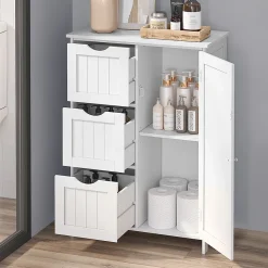 Calicosy Petit meuble de rangement 1 porte et 3 tiroirs blanc - L60 cm