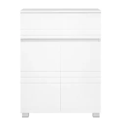 Etagère Salle De Bains|Calicosy Petit meuble de rangement 1 tiroir et 2 portes blanc laqué - H80 cm