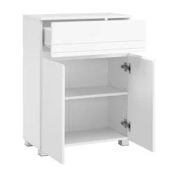 Etagère Salle De Bains|Calicosy Petit meuble de rangement 1 tiroir et 2 portes blanc laqué - H80 cm
