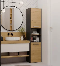 Colonne De Salle De Bains|Topeshop PISA - Armoire de salle de bains style moderne -170x40x30cm - Meuble colonne de rangement SDB