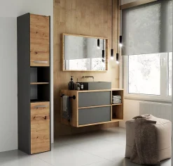 Meuble De Salle De Bains Faible Profondeur|Colonne De Salle De Bains|Topeshop PISA - Armoire de salle de bains - 170x30x30 cm - Colonne de rangement SDB - Aspect bois