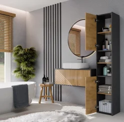 Meuble De Salle De Bains Faible Profondeur|Colonne De Salle De Bains|Topeshop PISA - Armoire de salle de bains - 170x30x30 cm - Colonne de rangement SDB - Aspect bois
