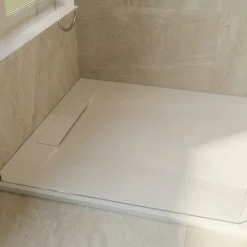 Ceramica PixL 140x80 cm receveur de douche rectangulaire à poser en résine composite avec surface effet pierre, blanc (CERAPX14080W)