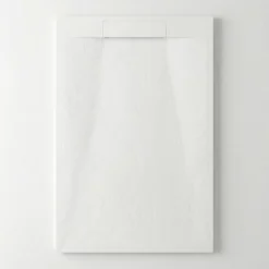 Ceramica PixL 140x80 cm receveur de douche rectangulaire à poser en résine composite avec surface effet pierre, blanc (CERAPX14080W)