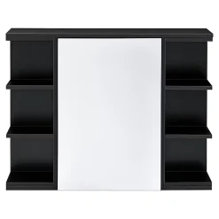 [En.Casa] Placard Mural Harstad de Salle de Bain Porte avec Miroir 64 x 80 x 20 cm Noir en.casa