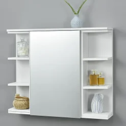 [En.Casa] Placard Mural Harstad pour Salle de Bain Porte avec Miroir 64 x 80 x 20 cm Blanc en.casa
