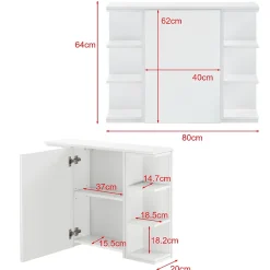 [En.Casa] Placard Mural Harstad pour Salle de Bain Porte avec Miroir 64 x 80 x 20 cm Blanc en.casa