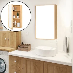 [En.Casa] Placard mural Ikorfat pour salle de bain porte avec miroir 61 x 35 x 14 cm en.casa
