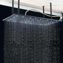 Robinet De Douche|Signature Plafonnier noir mat LED 80x40 avec 4 piliers