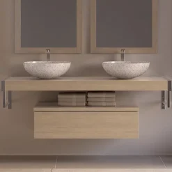 Meuble Sous Lavabo|Byca Plan 110 cm en bois aspect lamellé collé recoupable + fixation