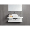 Plan Simple Vasque|Sanindusa Plan de toilette à 2 niveaux pré-percé pour vasque poser HI-dden 100 blanc (vasque et porte serviette non inclus)