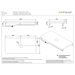 Sanindusa Plan de toilette blanc pour vasque ou lavabo à poser 100x50 trou central de bonde d'évacuation pré-percé Emma 100 blanc
