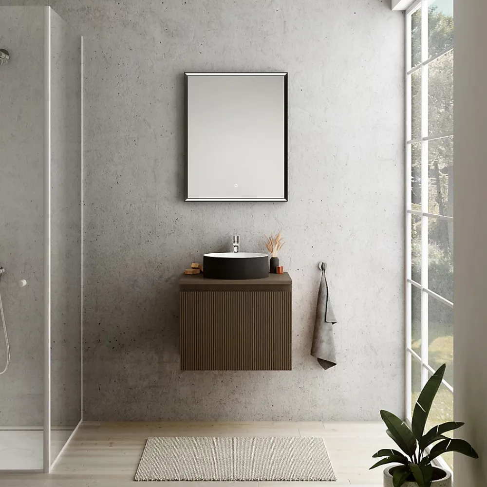 Ipiemme SRL Plan de toilette finition effet noyer L.60 x l.51,5 x ép.2 cm, Pura+