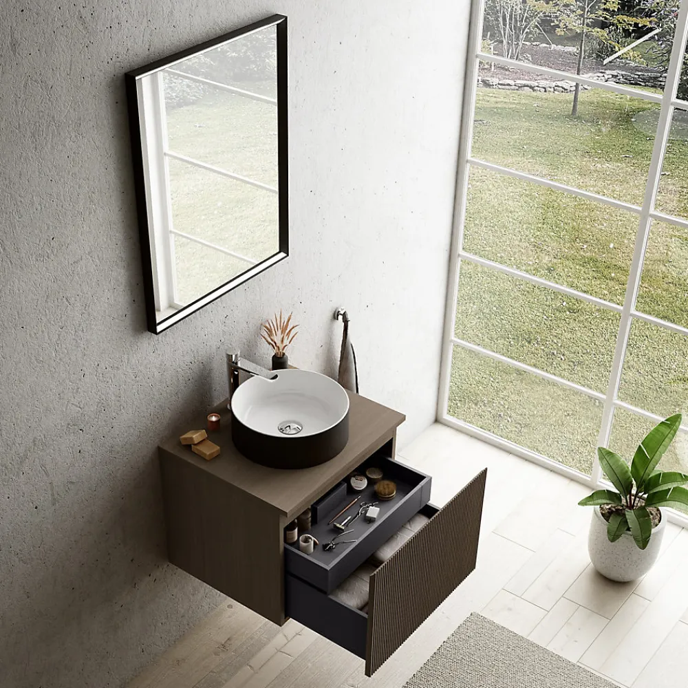 Ipiemme SRL Plan de toilette finition effet noyer L.60 x l.51,5 x ép.2 cm, Pura+