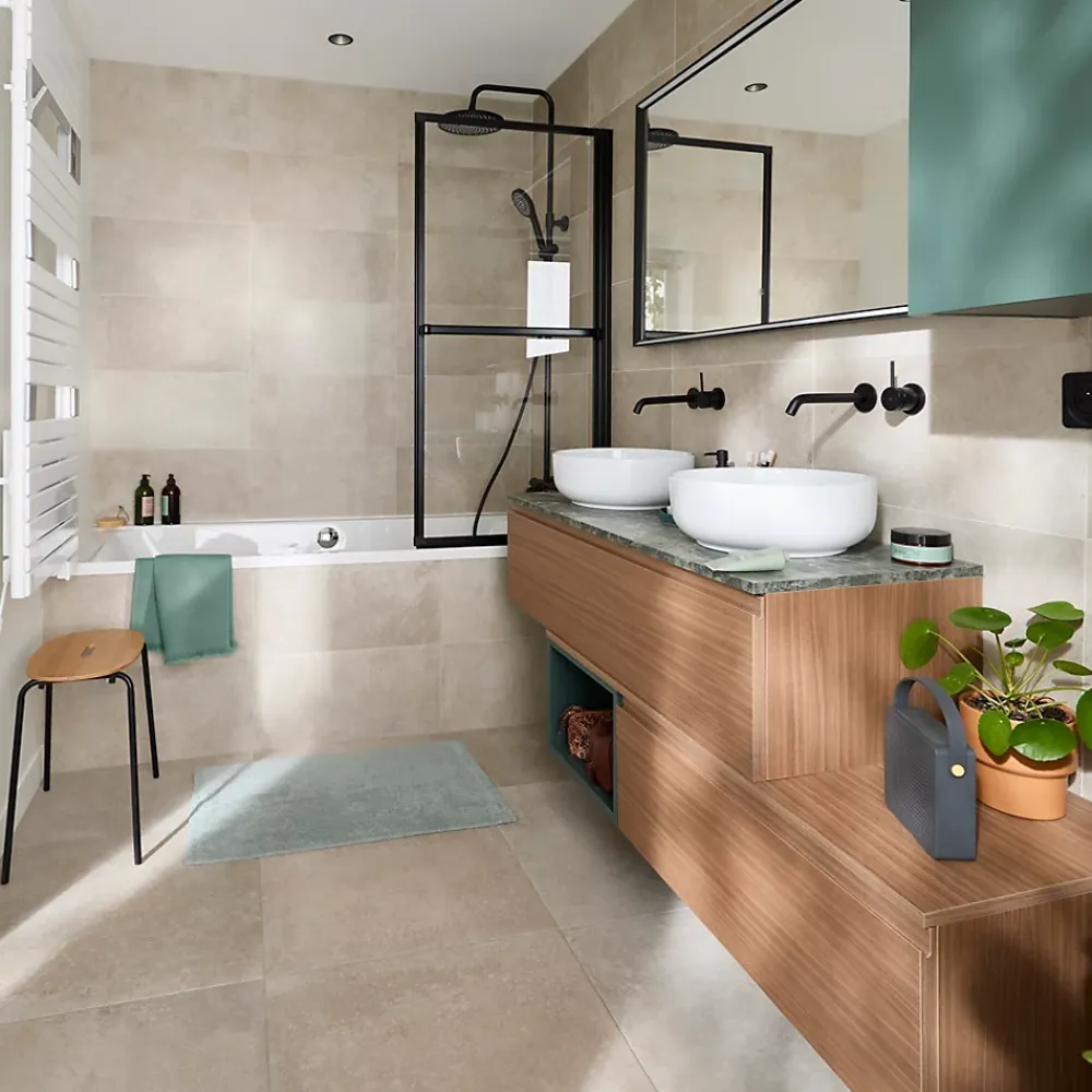 GoodHome Plan de toilette L.120 x l.45 x ép.2 cm effet marbre vert Cadélia