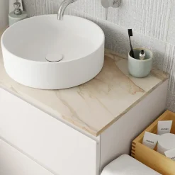 Plan De Travail Buanderie|Plan De Travail Salle De Bains|GoodHome Plan de toilette L.80 x l.45 x ép.2 cm, effet marbre beige, Cadélia