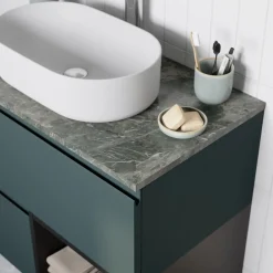 GoodHome Plan de toilette L.80 x l.45 x ép.2 cm effet marbre vert Cadélia