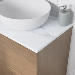 Plan De Travail Buanderie|Plan De Travail Salle De Bains|GoodHome Plan de toilette L.80 x l.45 x ép.2 cm, effet marbre blanc, Cadélia