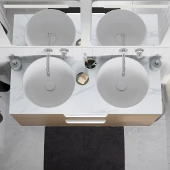 Plan De Travail Buanderie|Plan De Travail Salle De Bains|GoodHome Plan de toilette L.80 x l.45 x ép.2 cm, effet marbre blanc, Cadélia