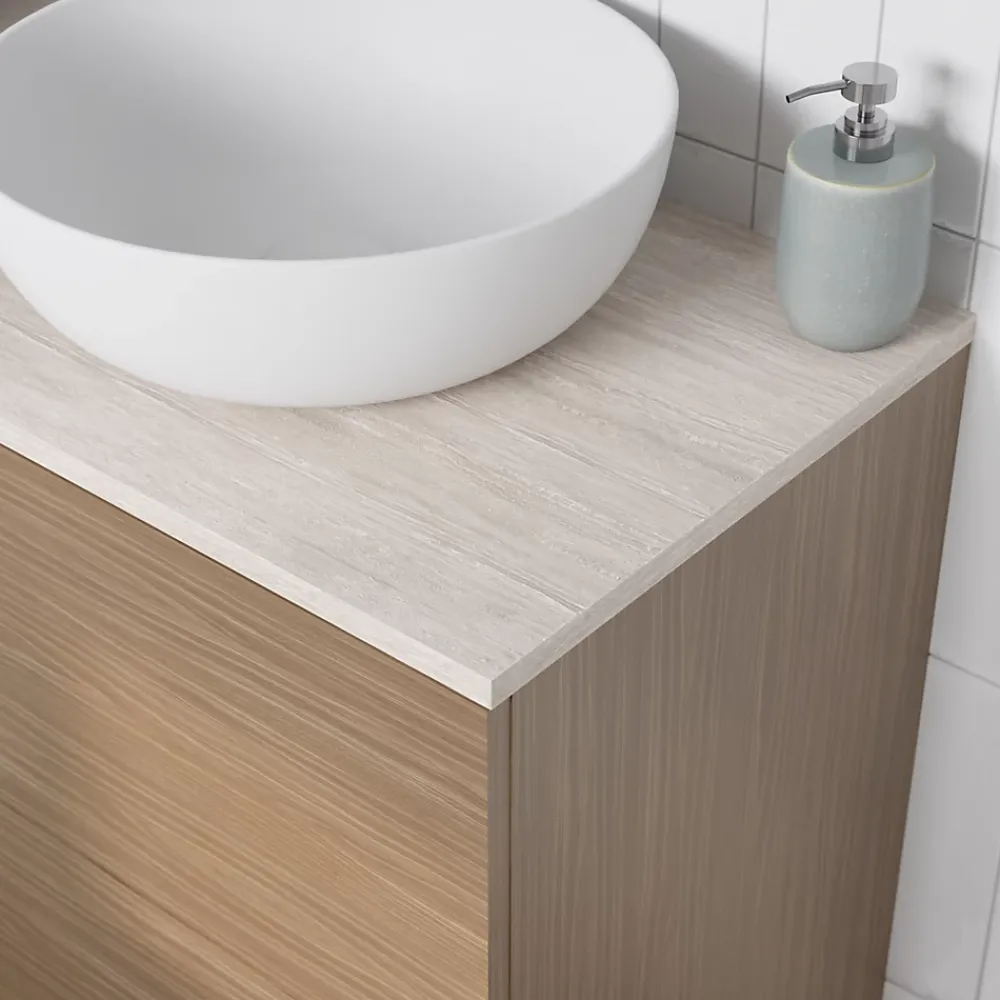 GoodHome Plan de toilette L.60 x l.45 x ép.2 cm, effet travertin, Cadélia