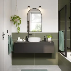 Plan De Travail Buanderie|Plan De Travail Salle De Bains|GoodHome Plan de toilette L.120 x l.45 x ép.2 cm effet marbre noir Cadélia