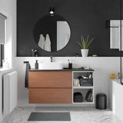 Plan De Travail Buanderie|Plan De Travail Salle De Bains|GoodHome Plan de toilette L.120 x l.45 x ép.2 cm effet marbre noir Cadélia