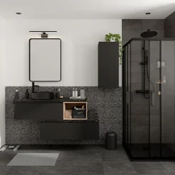 Plan De Travail Buanderie|Plan De Travail Salle De Bains|GoodHome Plan de toilette L.120 x l.45 x ép.2 cm effet marbre noir Cadélia